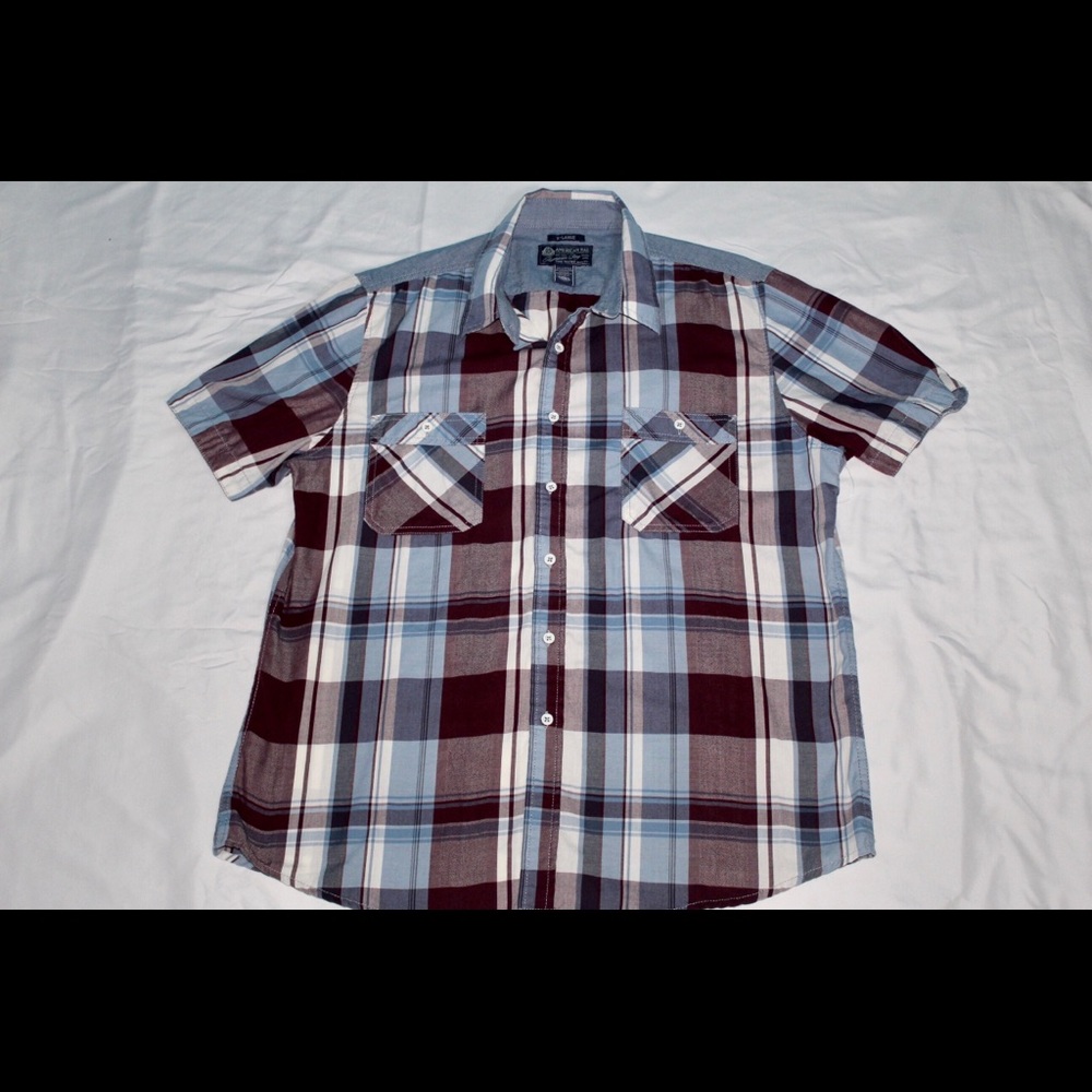 Blue White Brown Plaid Shirt